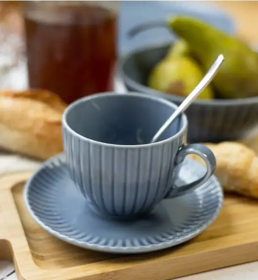 LUBIANA DAISY SEASIDE K9 Serwis obiadowo - kawowy 6 osób / 36 elementów / szaro - niebieski