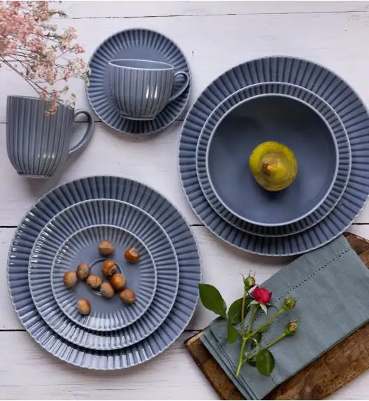 LUBIANA DAISY SEASIDE K9 Serwis obiadowo - kawowy 6 osób / 36 elementów / szaro - niebieski