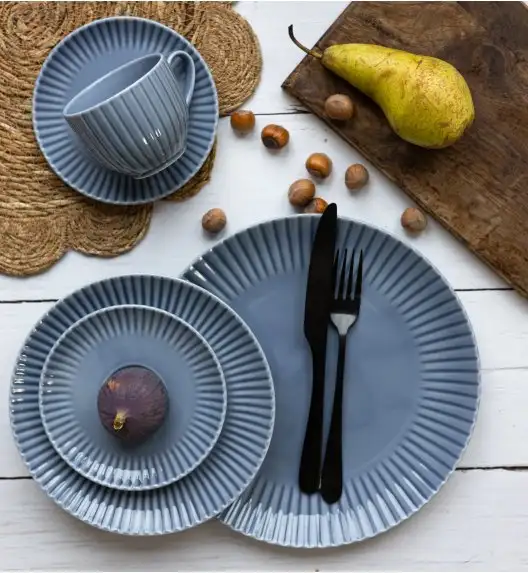 LUBIANA DAISY SEASIDE K9 Serwis obiadowo - kawowy 24 osoby / 144 elementy / szaro - niebieski