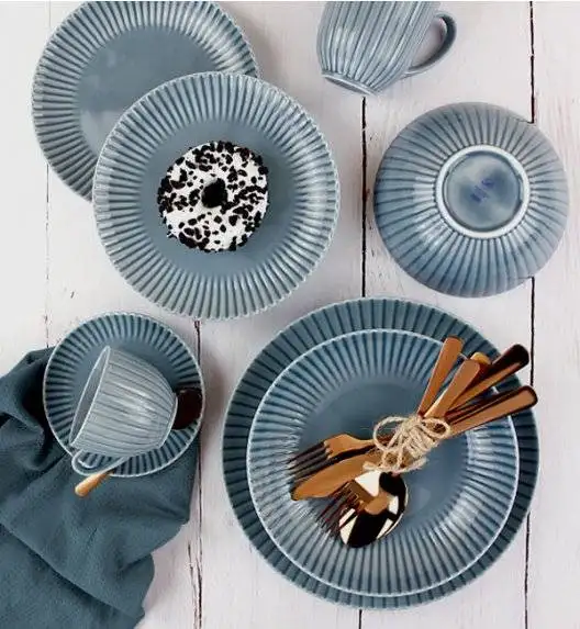 LUBIANA DAISY SEASIDE K9 Serwis obiadowo - kawowy 6 osób / 42 elementy / szaro - niebieski