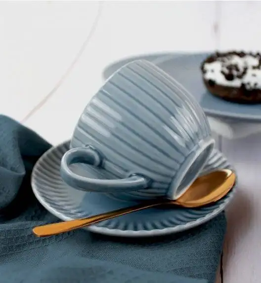 LUBIANA DAISY SEASIDE K9 Serwis obiadowo - kawowy 18 osób / 126 elementów / szaro - niebieski