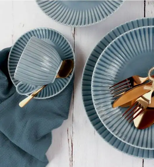 LUBIANA DAISY SEASIDE K9 Serwis obiadowo - kawowy 18 osób / 126 elementów / szaro - niebieski