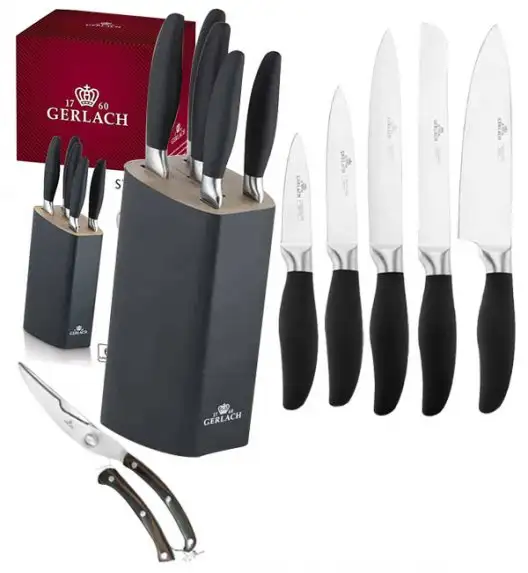GERLACH STYLE Komplet 5 noży w bloku + nożyce drewniane do drobiu