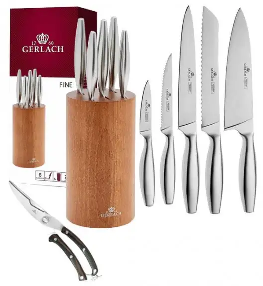 GERLACH FINE Komplet 5 noży w bloku + nożyce drewniane do drobiu