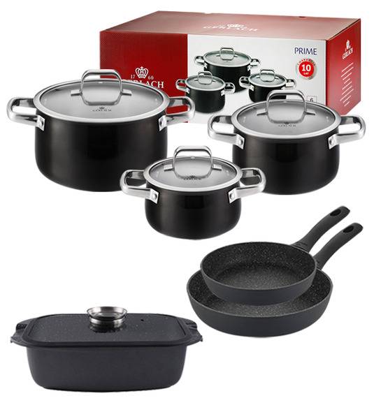 GERLACH PRIME Komplet Garnki z pokrywkami 6 el + patelnie Gerlach Granitex 24, 28 cm + brytfanna Granitex 32 cm 