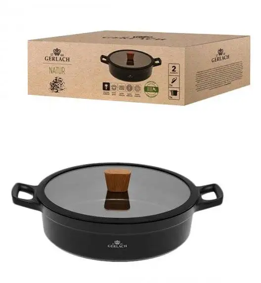GERLACH NATUR Komplet garnków 24, 28 cm / 4,5 /4,2 L + Patelnie Natur 24, 28 cm / powłoka ILAG Xera Dur 2 Ceramic  / indukcja 