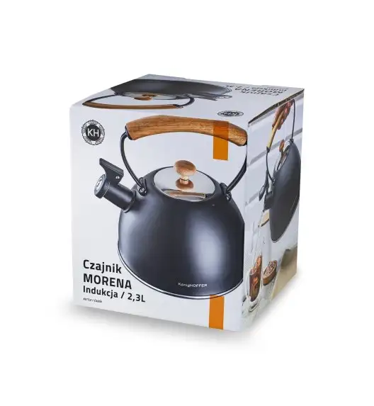 KonigHOFFER MORENA Czajnik ze stali nierdzewnej 2,3 L czarny z drewnianą rączką / indukcja