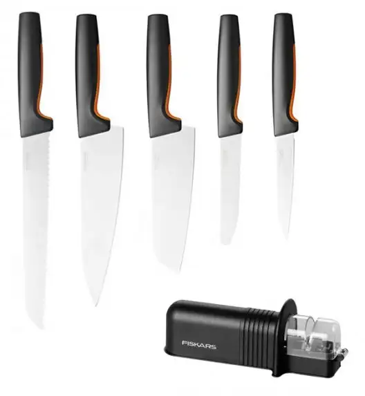 FISKARS FUNCTIONAL FORM Komplet 5 noży luzem / stal nierdzewna + ostrzałka Essential
