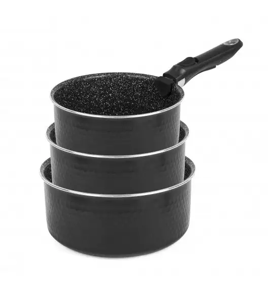 KONIGHOFFER HANDY Zestaw garnków 16, 18, 20 cm z odpinaną rączką + pokrywka uniwersalna / Powłoka Granitowa Greblon C3