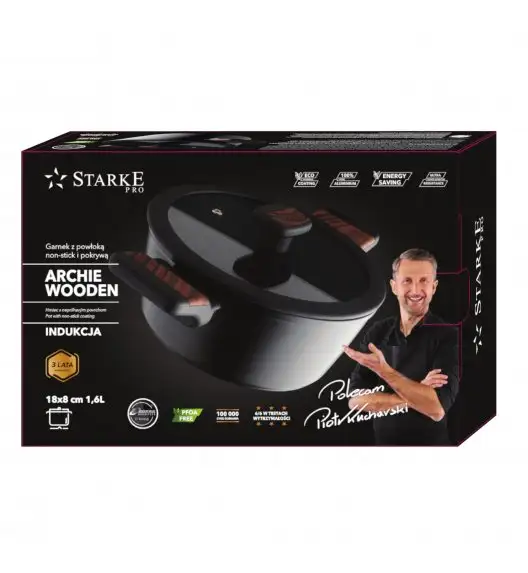STARKE PRO ARCHIE WOODEN Garnek z pokrywką 18 cm / Powłoka Aerolite Plus