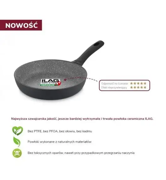 GERLACH GRANITEX GREY Patelnia z powłoką ceramiczną ILAG Xera Dur 2® 24 cm + pokrywka PSU / aluminium