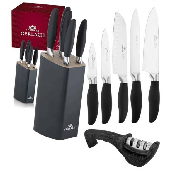 GERLACH STYLE PLUS Komplet 5 noży w bloku + ostrzałka 3w1