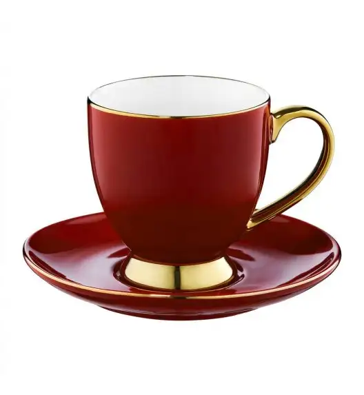 AMBITION ROYAL Filiżanka 220 ml ze spodkiem / czerwona ze złotym zdobieniem 