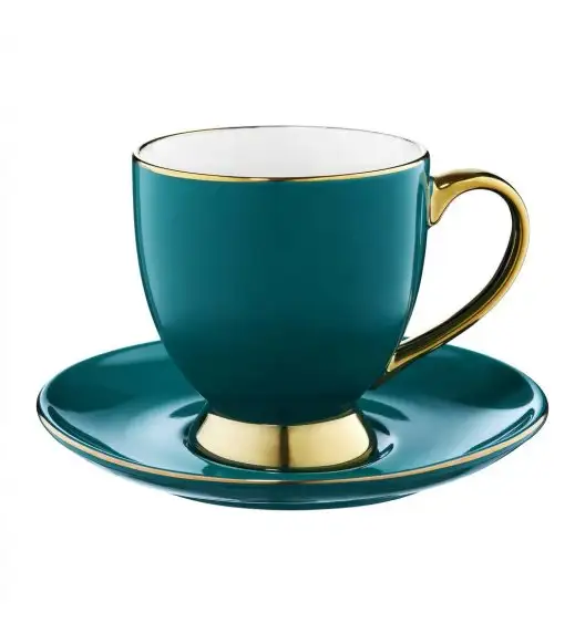 AMBITION ROYAL Filiżanka 220 ml ze spodkiem / turkusowa ze złotym zdobieniem