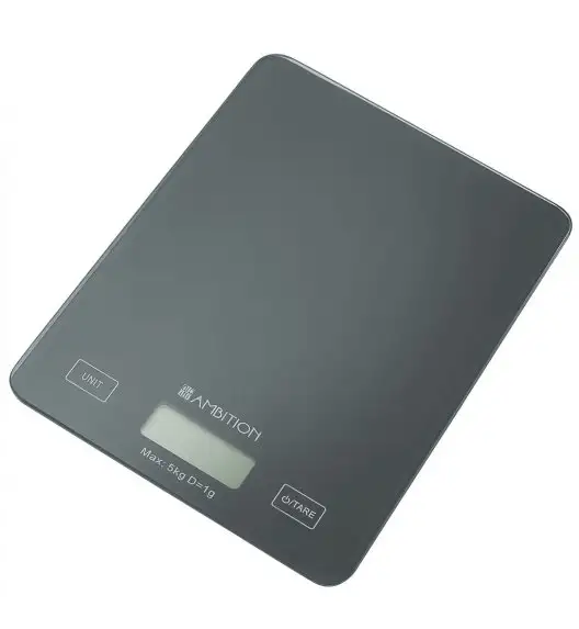 AMBITION GREY Waga kuchenna do 5 kg / funkcja TARE / prostokątna
