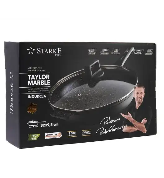 STARKE PRO TAYLOR MARBLE Wok z pokrywką 32 cm / Greblon C3