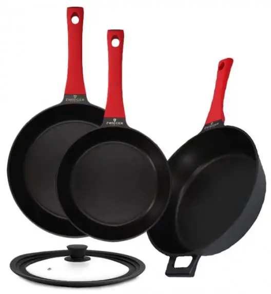 ZWIEGER OBSIDIAN Komplet patelni 24, 28 cm + patelnia głęboka 28 cm / powłoka GREBLON non- stick + Pokrywka Tadar