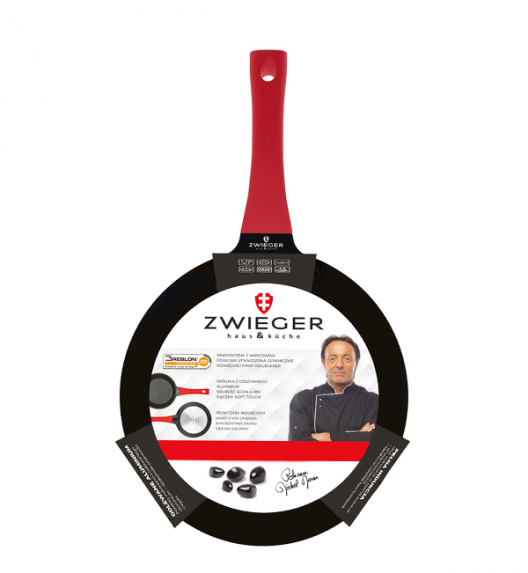ZWIEGER OBSIDIAN Komplet patelni 24, 28 cm + patelnia głęboka 28 cm / powłoka GREBLON non- stick + Pokrywka Tadar