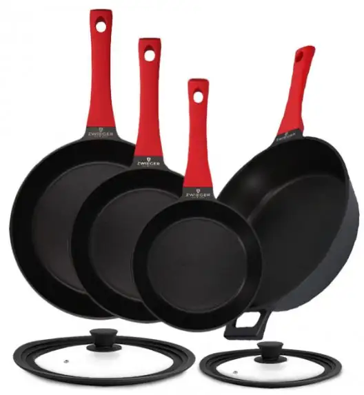 ZWIEGER OBSIDIAN Komplet patelni 20, 24, 28 cm + patelnia głęboka 28 cm / powłoka GREBLON non- stick + Pokrywki Tadar