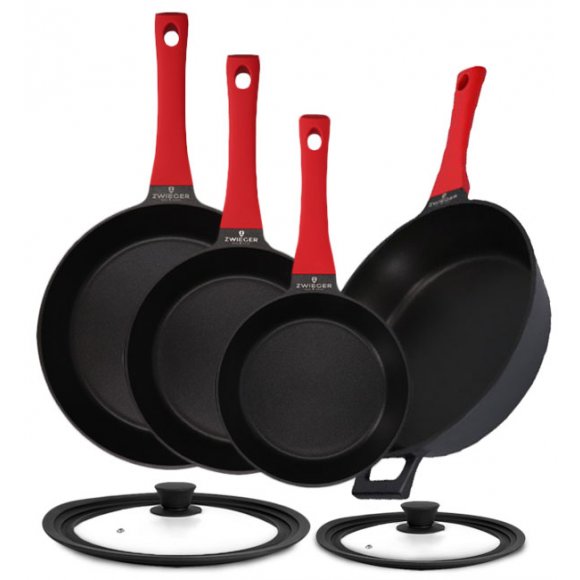 ZWIEGER OBSIDIAN Komplet patelni 20, 24, 28 cm + patelnia głęboka 28 cm / powłoka GREBLON non- stick + Pokrywki Tadar