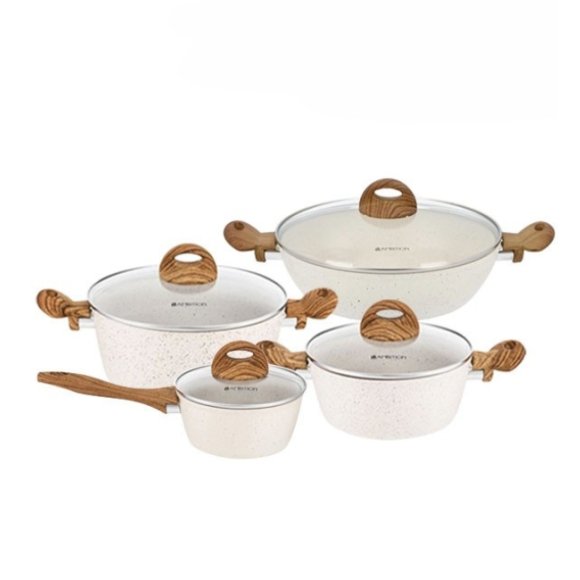 AMBITION NATURE Komplet garnków z pokrywkami 6 el + patelnia głęboka 28 cm