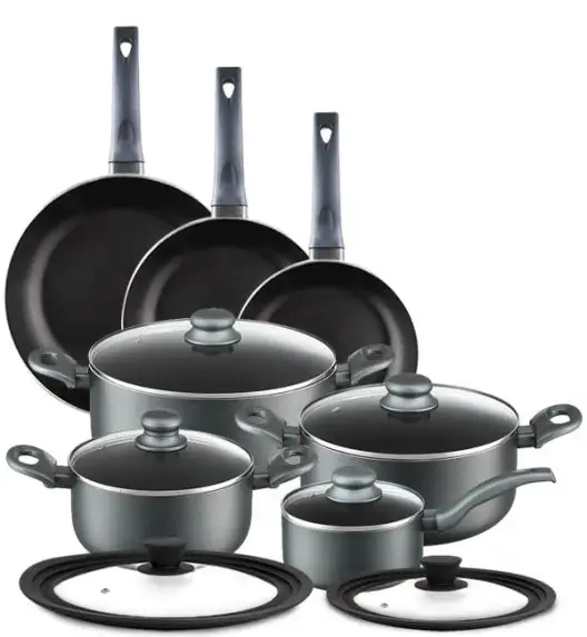 AMBITION GRAPHITE Komplet 4 garnków z pokrywkami + Zestaw Patelni 20, 24, 28 cm + Pokrywki Tadar