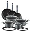 AMBITION GRAPHITE Komplet 4 garnków z pokrywkami + Zestaw Patelni 20, 24, 28 cm + Pokrywki Tadar