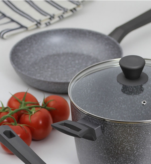 AMBITION SILVERSTONE Komplet patelni 20, 28 cm + patelnia naleśnikowa / powłoka Qalum Basic Stone Edition