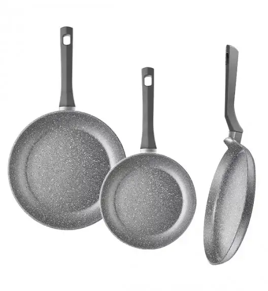 AMBITION SILVERSTONE Komplet patelni 20, 28 cm + patelnia naleśnikowa / powłoka Qalum Basic Stone Edition