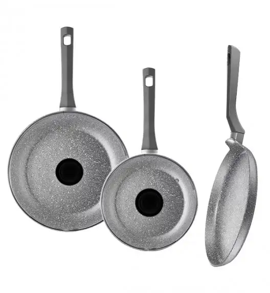 AMBITION SILVERSTONE Komplet patelni 20, 28 cm + pokrywki uniwersalne +patelnia naleśnikowa / powłoka Qalum Basic Stone Edition