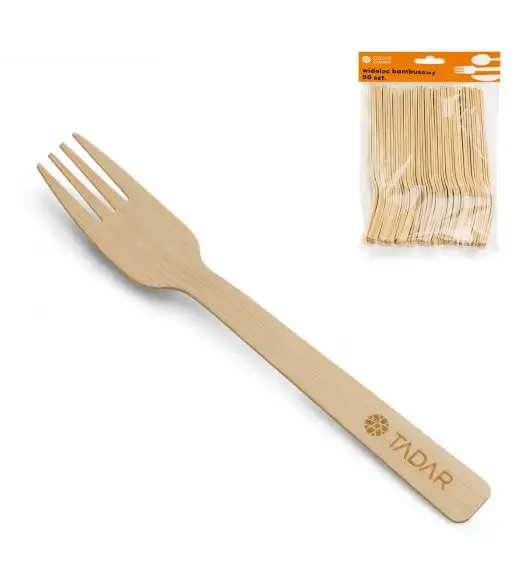 TADAR Jednorazowe widelce drewniane / zestaw 50 sztuk / drewno bambusowe