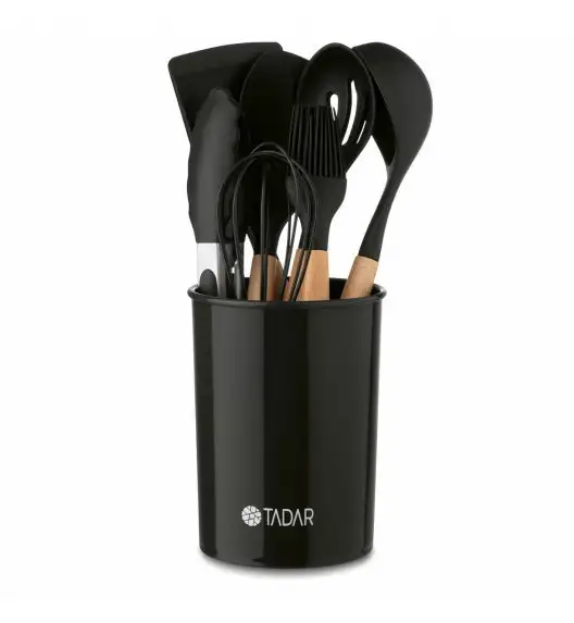TADAR SILICO PEMI Zestaw przyborów kuchennych 7 el z bambusową rączką / czarny