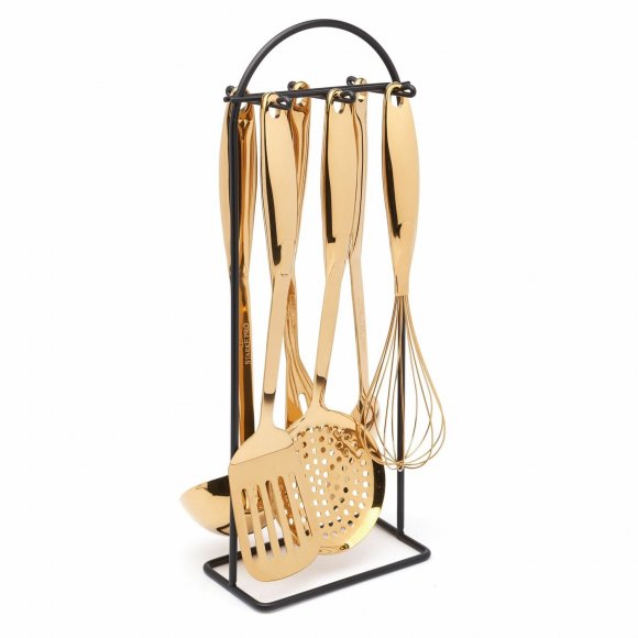 STARKE ULTIME GOLD Komplet 6 kuchennych przyborów na stojaku / stal nierdzewna 