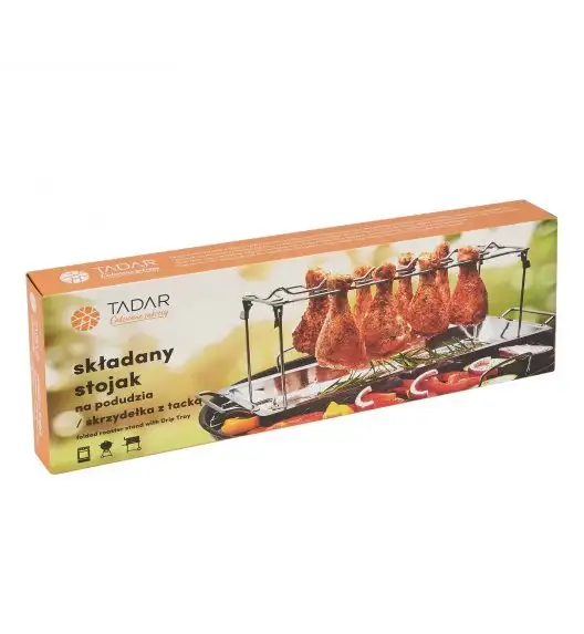 TADAR BBQ Stojak z tacką do pieczenia / grillowania mięsa z podudzia i skrzydełek