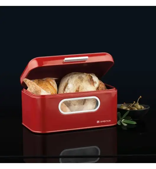 AMBITION NORDIC Stalowy chlebak z okienkiem / czerwony