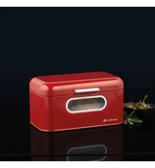 AMBITION NORDIC Stalowy chlebak z okienkiem / czerwony