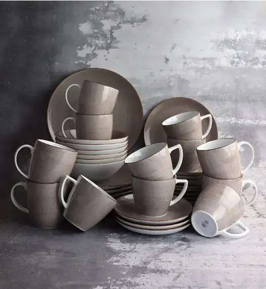 LUBIANA BOSS 6630T Serwis obiadowo - kawowy 36 el / 6 osób / brązowy / porcelana ręcznie malowana