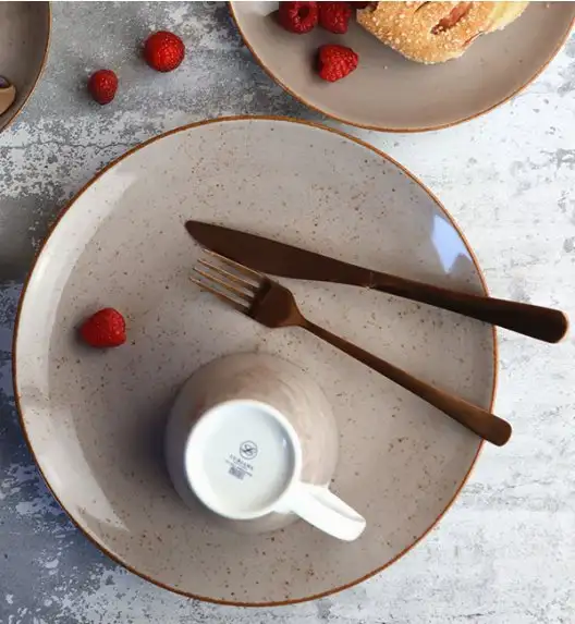 LUBIANA BOSS 6630T Serwis obiadowo - kawowy 36 el / 6 osób / brązowy / porcelana ręcznie malowana