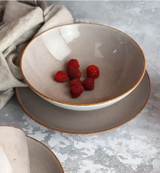 LUBIANA BOSS 6630T Serwis obiadowo - kawowy 72 el / 12 osób / brązowy / porcelana ręcznie malowana