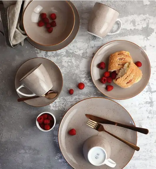 LUBIANA BOSS 6630T Serwis obiadowo - kawowy 108 el / 18 osób / brązowy / porcelana ręcznie malowana