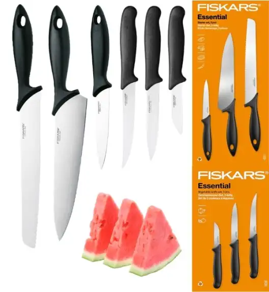 FISKARS ESSENTIAL Zestaw 6 noży (kuchenne +do warzyw) w pudełku / stal nierdzewna HRC 53