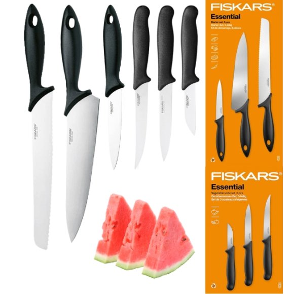 FISKARS ESSENTIAL Zestaw 6 noży (kuchenne +do warzyw) w pudełku / stal nierdzewna HRC 53