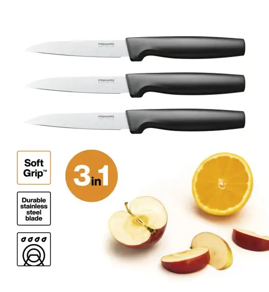 FISKARS FUNCTIONAL FORM 1057563 Komplet 3 noży do obierania w pudełku / stal nierdzewna 