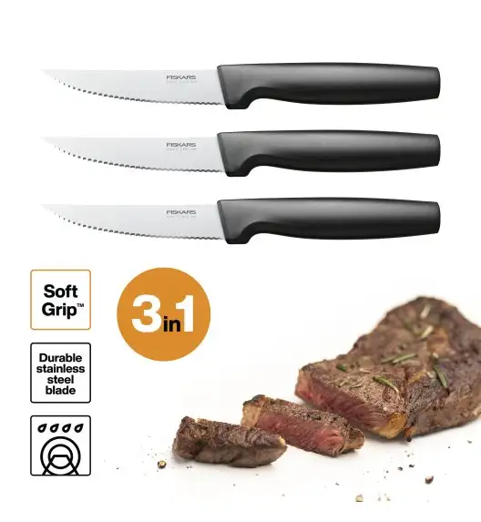FISKARS FUNCTIONAL FORM 1057564 Komplet 3 noży do steków w pudełku / stal nierdzewna 
