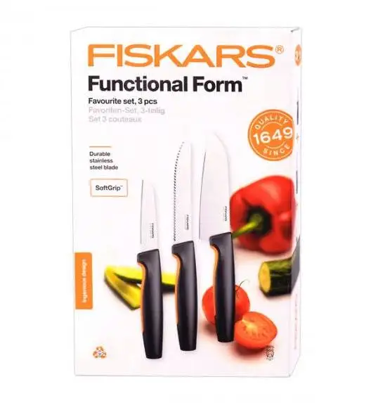 FISKARS FUNCTIONAL FORM 1057556+1057558 Komplet 8 noży (3+5) w pudełkach + ostrzałka ESSENTIAL