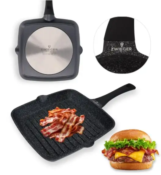 ZWIEGER BLACK STONE Patelnia Grillowa 28 cm GREBLON non-stick