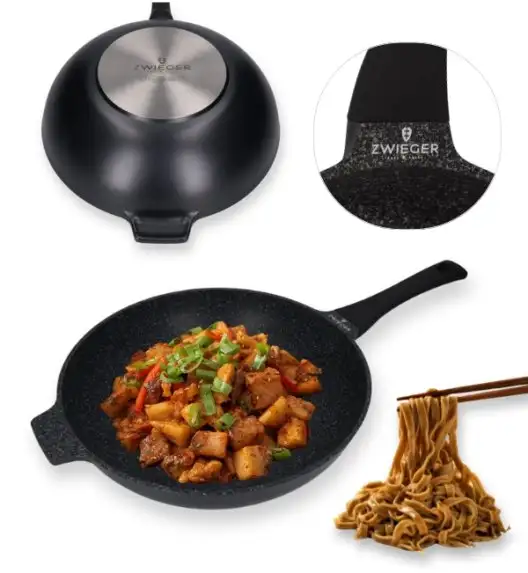 ZWIEGER BLACK STONE Patelnia Wok 32 cm GREBLON non-stick