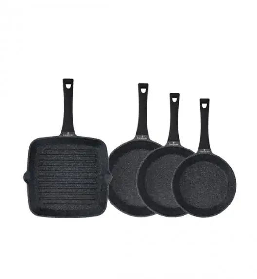 ZWIEGER BLACK STONE Komplet patelni 20, 24, 28 cm + Patelnia grillowa 28 cm / GREBLON non-stick