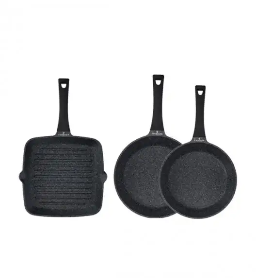 ZWIEGER BLACK STONE Komplet patelni 24, 28 cm + Patelnia grillowa 28 cm / GREBLON non-stick