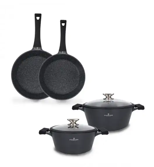 ZWIEGER BLACK STONE Zestaw garnków z pokrywkami 24, 28 cm + Patelnie 24, 28 cm